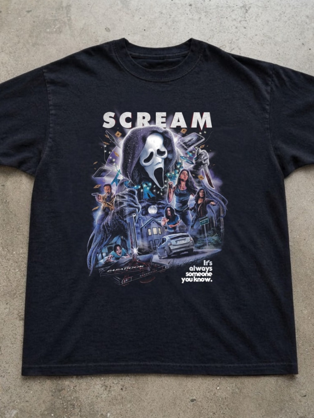 Scream Graphic Tee with Ghostface Print - Black